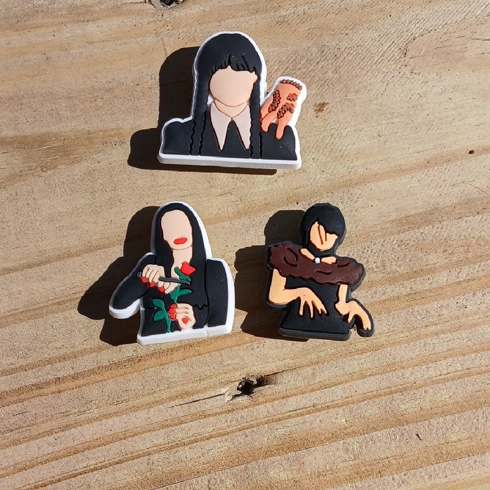 Set Of 3 Shoe Croc Charms Wednesday And Morticia.